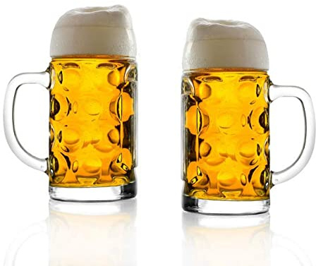 Stölzle Oberglas Bierkrug ISAR / 2er Set Bierkrüge 1 Liter/Stabiler Bier Krug/Maßkrug aus Soda Lime Glas/Bierglas 1L Spülmaschinengeeignet