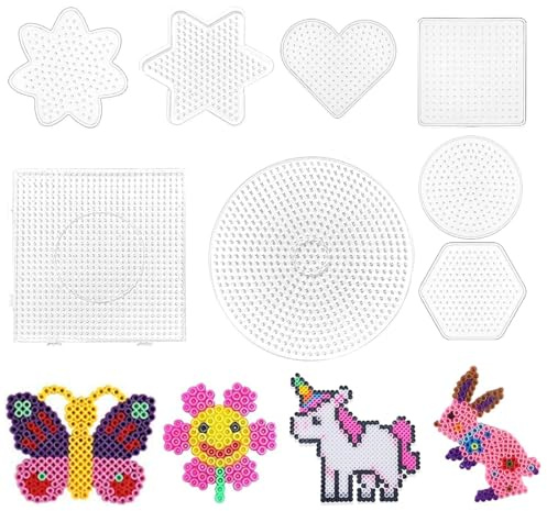 8 Stücke Bügelperlen Steckplatte,Groß Bügelperlen Vorlagen,Transparente Stiftplatte,BügelperlenSchablonen,DIY Transparente Form Puzzle-Vorlage für 5 mm steckplatten