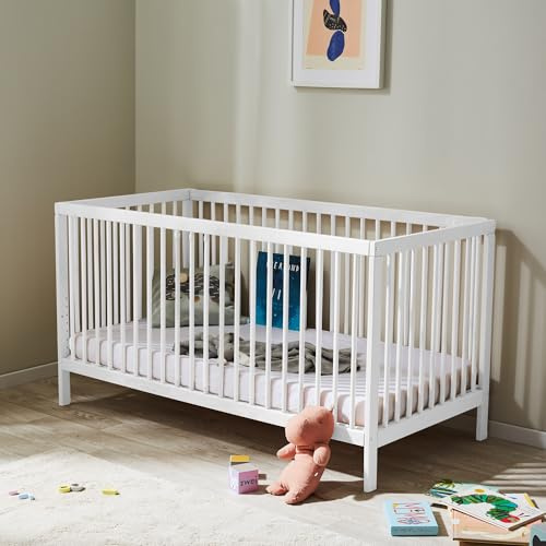 Kids Collective Babybett Kinderbett Gitterbett 60x120 & 70x140 cm höhenverstellbarer Lattenrost & herausnehmbare Sprossen stabiles Buchenholz | ab Geburt bis zum 3. Lebensjahr Made in EU | weiß
