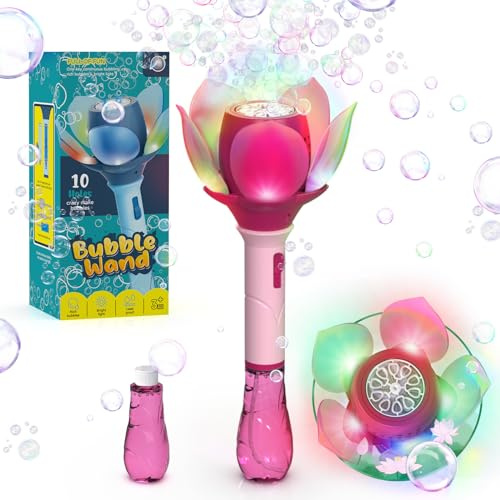 PANACARE Blumen Seifenblasenstab, Elektronische Seifenblasenmaschine Kinder mit Seifenblasenlösung/Akku/Licht, Bubble Machine Maker 10000+ Blasen Geschenk/Geburtstag/Party/Hochzeit (Pink)