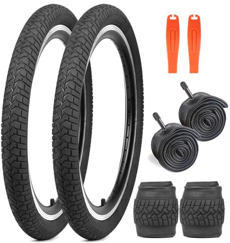 2er-Pack Fahrradreifen 20X2.125 Fahrradmantel 30TPI Faltbar Bike Tires + 2er-Pack 20 Zoll Schlauch AV32mm Ventil kompatibel 20x2.10-2.25 Tires und Tubes