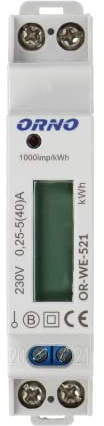 Orno WE-521 LCD Digitaler Wechselstromzähler 1-Phasen-Anzeige des Stromverbrauchs mit MID Zertifikat und Impulsausgang, weiß