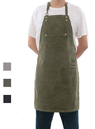 Pincy Leinwand Schürzen, Schwerlast 16oz Canvas Tool Schürze, Metall Hardware Verstärkung Chef Schürze mit Tasche Extra Lange Riemen Verstellbar M-XXL