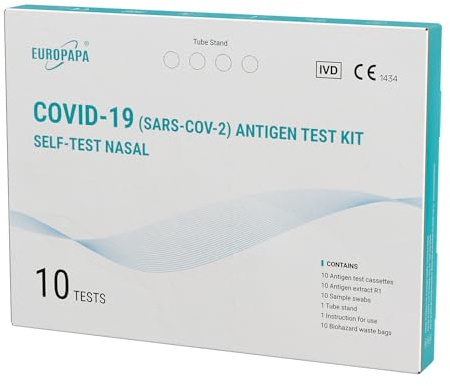 EUROPAPA® 10x Corona Laientest Selbsttest Covid-19 Antigentest auf SARS-CoV-2 Schnelltest zur Eigenanwendung Testkassete Probentupfer Antigenextrakt einzelverpackt