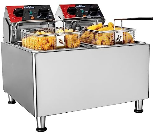 CROSSON 8L Elektrische Fritteuse mit doppeltem Tank und rotierendem Fritteusenkopf, 30-Minuten-Timer, EGO-Thermostat, Aufsatzfritteuse für den gewerblichen Gebrauch