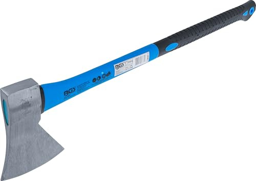 BGS 3830 | Axt | Fiberglasstiel | 1250 g | Länge 700 mm | Stiellänge 610 mm | Kopflänge 190 mm | Stahlkopf | polierte Schneide mit Schneidenschutz | gummierter Griff