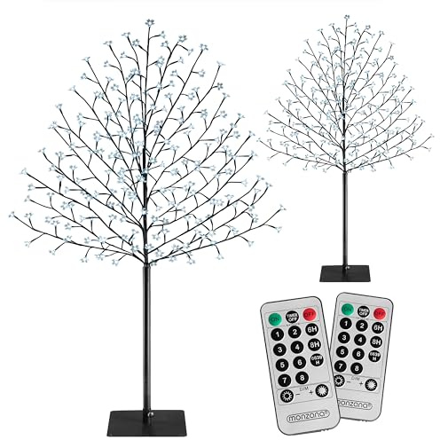 MONZANA Kirschblütenbaum 2er Set 220 cm je 220 LED Kaltweiß Lichterbaum | Künstlicher Dekobaum für Indoor & Outdoor, 2er Set , Weihnachtsdeko, 8 Modi, Dimmer, Timer, Fernbedienung, IP44, 5 m Kabel