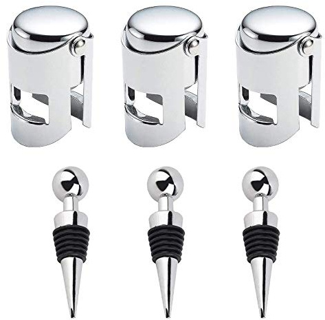 6 Stück Flaschenverschlüsses Set, 3 Stück Weinflaschenverschluss, 3 Stück Sektverschluss, Wein Stopfen, Weinstopper aus Edelstahl für Weinsammlung, Wein, Champagner, Beer Saver Sealer
