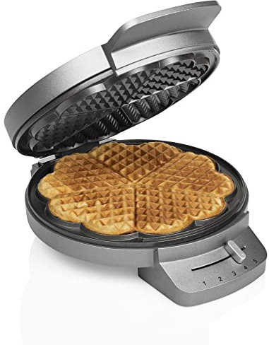 Princess Waffeleisen 132380, 1200 W, Herzform, 0,85 m Kabel, 5 Heizstufen & Kontrollleuchte – Einstellbarer Thermostat, Antihaftbeschichtung, gleichmäßige Bräunung, einfache Reinigung