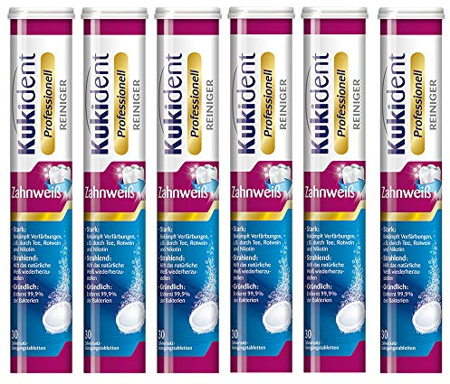 Kukident Professionell Zahnweiß-Tabs - 6x30 Zahnersatzreinigungstabletten für die Dritten