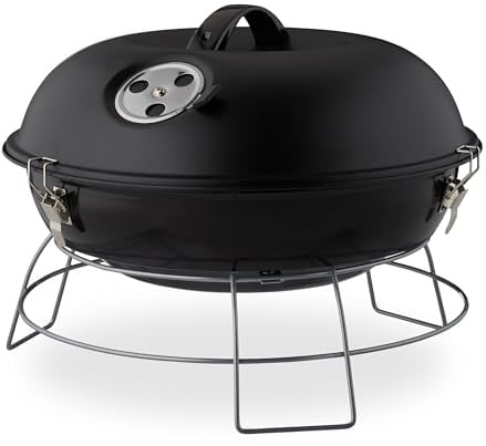 Relaxdays Kugelgrill, tragbar, mit Deckel, leckeres BBQ, Picknickgrill mit großer Grillfläche, Holzkohle, Ø36cm, schwarz