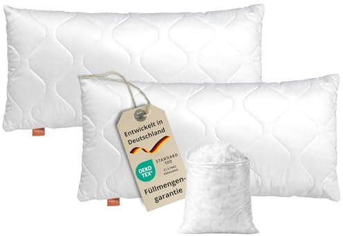 sleepling Kopfkissen 50x70 cm 2er Set, Allergiker Kissen, Komfort 100 | langes Schlafkissen 50 x 70, Bettkissen, Polster, Pillow, 2 Stück, Füllung: HCS-Faserkugeln, Waschbar, Made in EU, OEKO-TEX