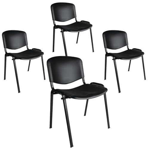 Topsit Büro & More 4er Set Besucherstühle, stapelbarer Konferenzstuhl, mit Sitz und Rückenlehne aus Kunststoff. (Schwarz)