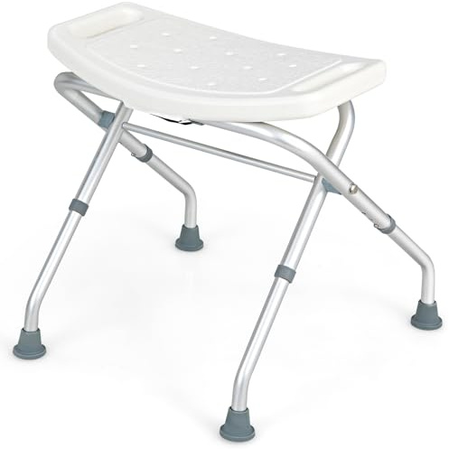 RELAX4LIFE Duschstuhl Höhenverstellbar 49-52,5 cm, Badhocker Klappbar, Duschsitz, Duschhocker, Aluminiumlegierung Rahmen, Anti-Rutsch-Gummifüße, Duschhilfe für Senioren, Belastbar bis 150 kg (Weiß)
