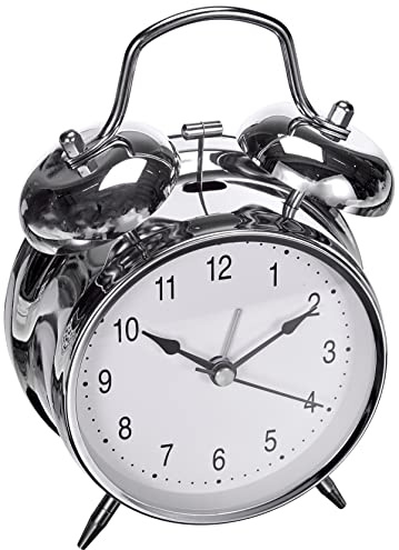 TFA Dostmann Analoger Doppelglocken-Wecker, lauter Alarmton, 98.1043, im Retro Design, Nostalgie Metall Silber