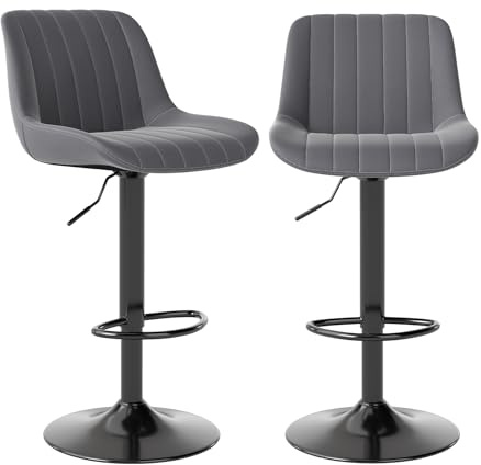 Youhauchair Barhocker 2er Set, Drehbare Barhocker mit Lehne, Dunkelgrau | 20 cm Höhenverstellung, Ergonomisch gebogener Sitz, trägt bis zu 150 KG, PU-Leder, mit Lehne, 360°-Drehung