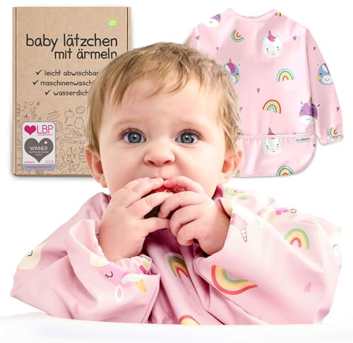 Nombear Baby Lätzchen mit Ärmeln für BLW (6 bis 24 Monate), 1 Packung - Wasserdichtes Ärmellätzchen Alternative zu Silikonlätzchen, Ganzkörper Lätzchen Baby, Babylatz Beikost Zubehör
