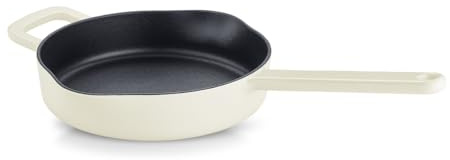 Fissler Moments Collection/Emaillierte Gusseisen-Pfanne (Ø 24 cm) antihaftend, hoher Rand, mit Ausgießern, Aufhänge-Öse, PFAS/PTFE-frei, Induktion – Elfenbeinweiß