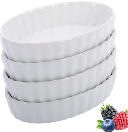 Westmark 4 Servierschälchen für Crème Brulée, Oval, Backofen-/Mikrowellengeeignet, Maße: 13,5 x 8,1 x 2,7 cm, Porzellan, Weiß, 23302260