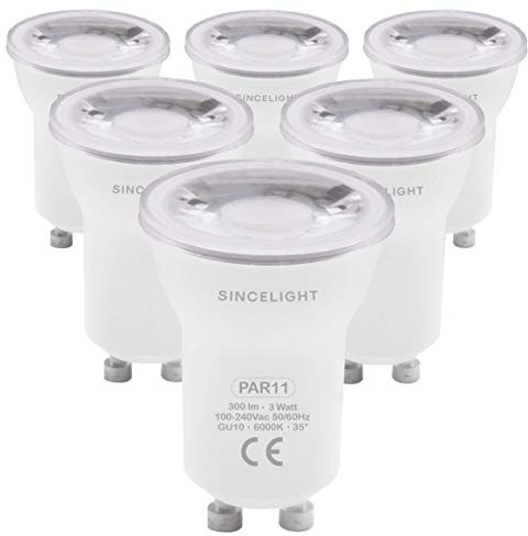 SINCELIGHT MINI/Klein LED MR11 PAR11 Glühbirnen mit GU10-Sockel, 35° Reflektorlampe, Kaltweiß 6000 Kelvin, 300 Lumens Ersetzt 25 Watt Halogenlampen (Nicht Dimmbar) (6er-Pack)