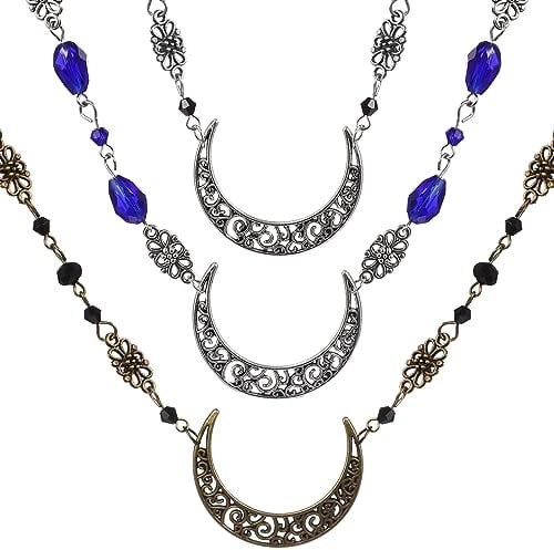 Minkissy böhmischen Kopf Kette Mond Anhänger Kopf Kette Halbmond Kopfschmuck Retro Kristall eingelegten Stirn Schmuck Halskette für Frauen Dame Mädchen 3St