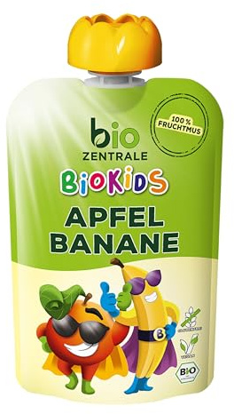biozentrale BioKids Quetschie Apfel-Banane | 12x 90 g Früchte | Quetschbeutel & Quetschies mit 100% Frucht | Idealer Früchtebrei & Fruchtpüree ohne Zuckerzusatz