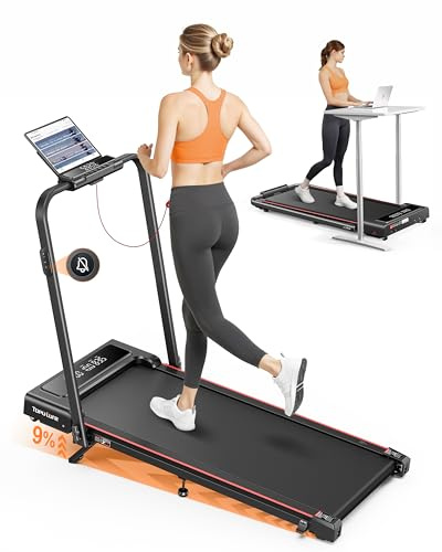 Elektrisches Laufband für Zuhause mit 9% Neigung, 12km/h Klappbares Laufband mit Steigung, 4 IN 1 Walking Pad mit LED-Anzeige, Fernbedienung und App-Steuerung, Stummschalttaste