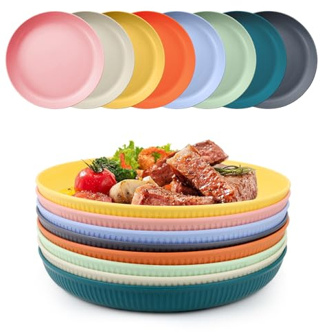 YISIZES 8 Stück plastikbesteck Unzerbrechliches plastikteller Set 22.5cm | Tiefe aus Kunststoff Camping teller kinderteller für Salat Pasta Party Zuhause Mikrowelle und Spülmaschinenfest