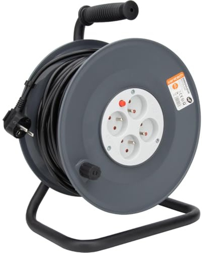 Zenitech – Kabeltrommel 4 Steckdosen – 40 m mit Überlastschutz – Orange