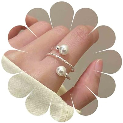 Yheakne Vintage Perlen Ring Gold Wrap Ring Weiße Einstellbar Offener Fingerring Schmuck Für Frauen