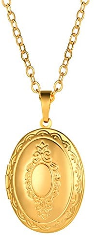 U7 Halskette für Damen Medaillons zum Öffnen für Bilder Foto Kette mit Oval/Runde Anhänger Amulett Erinnerung Kettenanhänger Charm Souvenir Personalisiert Schmuck für Mutter Ehefrau Freundin