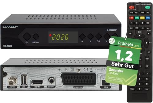 [ Test SEHR GUT, Note 1.2 *] Zehnder HX 2200 Sat Receiver mit Aufnahmefunktion, HD fähig, Full HD, Digital Sat-Receiver für Satellitenschüssel Satelliten Satellit TV Fernseher, HD-Receiver, HDMI