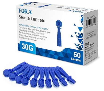 FORA Sterile Lanzetten 30G – 50 Stück – Einmal-Lanzetten für Blutzuckertestgeräte, sanft & schmerzarm