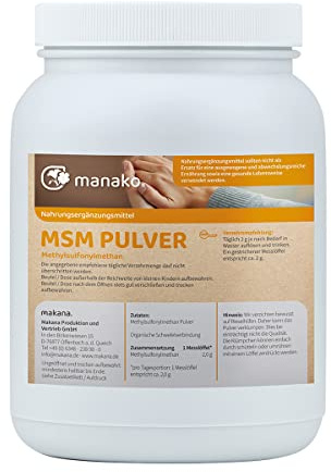 manako MSM (Methylsulfonylmethan) kristallines Pulver, Premiumqualität, 99,9% rein, 1000 g Dose