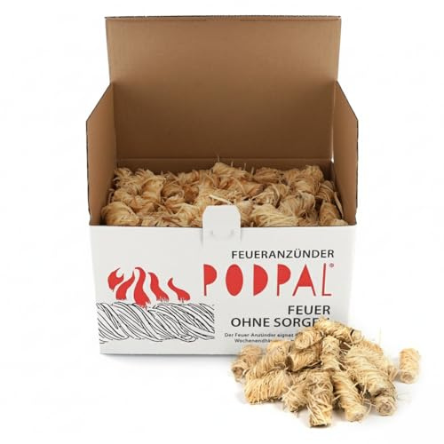 PODPAL 1000 Stück Herbst-Anzündwolle – 100% Holzwolle & Wachs, umweltfreundlich, geruchlos – Schnellzündende Anzündhilfen für Kamin, Ofen, Grill & Lagerfeuer