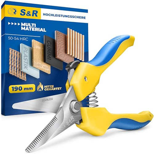 S&R scharfe Mehrzweckschere, Hochleistungsschere, Küchenschere, Haushaltsschere, 190 mm, Allzweckschere, 42 mm Klinge aus Edelstahl, Schere HRC 50-54 Schnittkanten, Universalschere, Kombischere