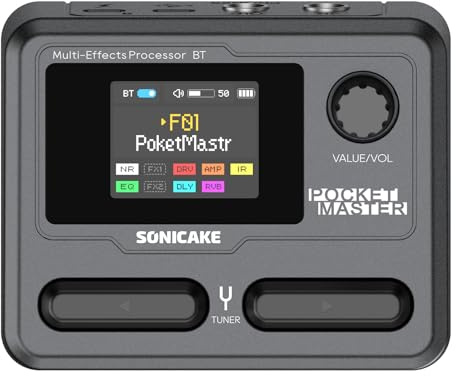 SONICAKE Gitarren Effektpedal Multi-Effekte 9 Effektmodule 100 Presets 20 Amp/Cab Gitarren Effektprozessor OTG USB Audio Interface BT mit APP Pocket Master (Schwarz)