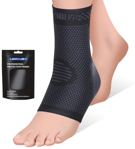 Lexniush Sprunggelenkbandage für Achillessehne Plantarfasziitis, Knöchelbandage für Rechts/Links, Bandage Fußgelenk Kompressionssocken für Damen/Männer, Orthopädische Fußbandage für Sport, Schwarz, M