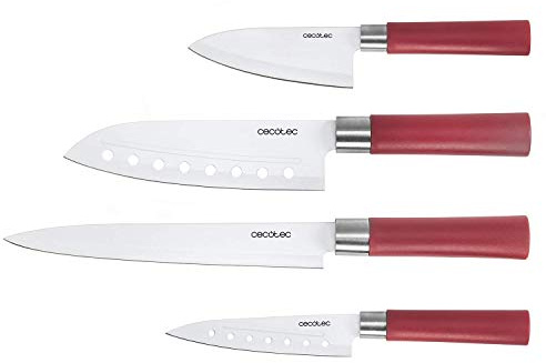 Cecotec 4er-Set Profi-Messer im japanischen Stil für den Heimgebrauch. Keramikbeschichtung Santoku Keramische Messer-Set. Rot
