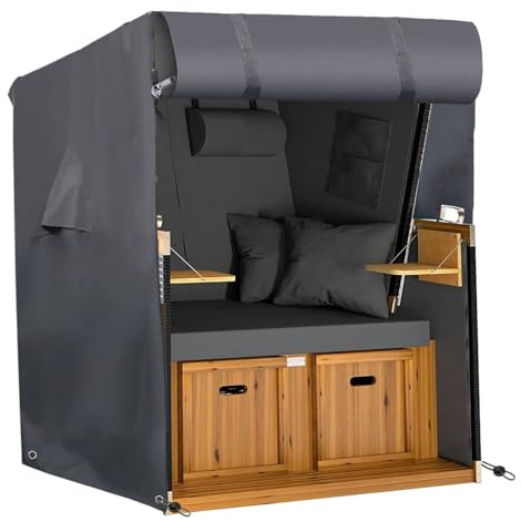 Climecare Strandkorb Schutzhülle Oxford 600D Polyester Winterfest-wasserdichte, UV-beständige & Windfeste Abdeckhaube Grau (128x105x165/140cm)