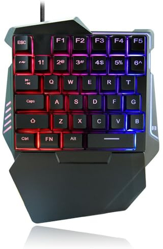 ciciglow Einhändige Gaming-Tastatur, 35 Tasten, RGB-Farbe, Hintergrundbeleuchtung, Leise Tastatur, Ergonomische Mechanische Tragbare Tastatur