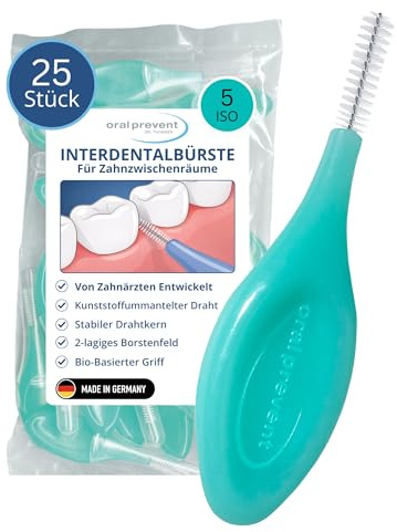 25 Stück: ORAL PREVENT Interdentalbürsten - Zahnreinigung für die Zwischenräume - Zahnzwischenraumbürste - Zahnstein-/Kariesprävention - Grün - 0,80 mm - ISO 5