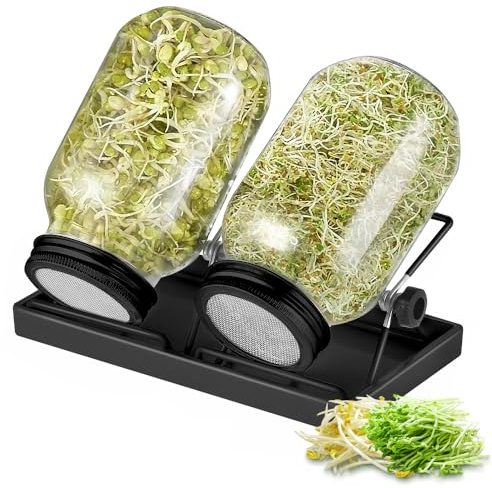 ecooe Sprossen Keimglas Schwarz 2er Set keimgläser für Sprossenglas Sprouting jar mit 1 Wasserschale 2 Filtergitterabdeckungen aus Edelstahl 304 und 2 Ständer