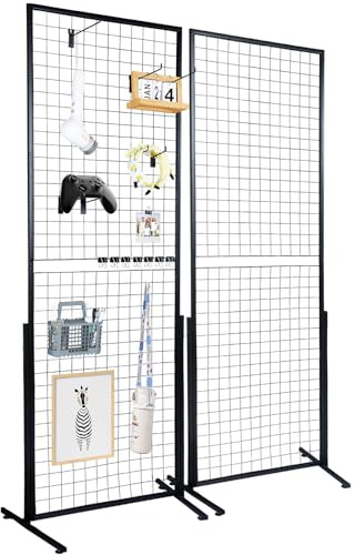 VEVOR Gitter Wandpaneele 2 Packungen Draht Gitterwand Präsentationsregale mit T Boden, doppelseitige Gitterwandpaneele für Kunsthandwerksshows, Einzelhandelsdisplay mit zusätzlichen Clips und Haken