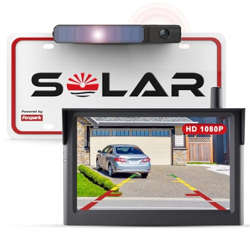 Foxpark Solar Kabellos Digital Rückfahrkamera Set mit 5 Monitor 1080P | 3 Min. DIY Installation, Unterstützt 2 Kameras Funk, IP69K Wasserdicht für Auto, SUV, Van, Wohnmobil