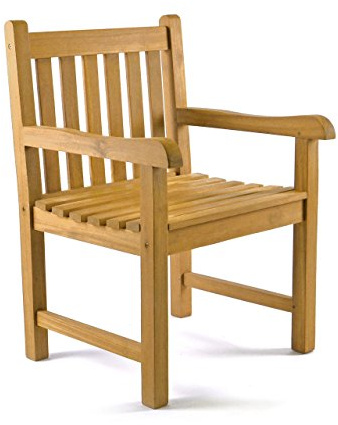 Divero Gartenstuhl Sylt Teak Holz massiv behandelt braun 91x60x62cm | Massives Teakholz, handgefertigt, mehrfach geschliffen, witterungsbeständig behandelt, SVLK-Siegel, Landhausstil