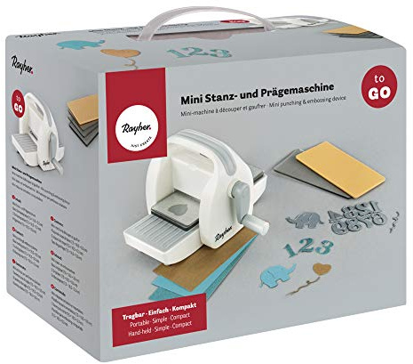 Rayher 60999000 Mini-Stanz- und Prägemaschine TO GO, Flexibilität durch handliche Größe und leichtes Gewicht, ideale Urlaubs- und Reisebegleitung da tragbar u. kompakt, liefert tolle Ergebnisse, Weiß