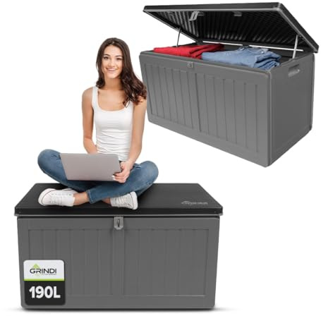 Grindi - Gartenbox 190 L - Auflagenbox wasserdicht Morus - Aufbewahrungsbox mit Deckel Garten - Kissenbox Outdoor wasserdicht - Geräteschuppen - Balkonmöbel - Gartenmöbel - Garten Zubehör