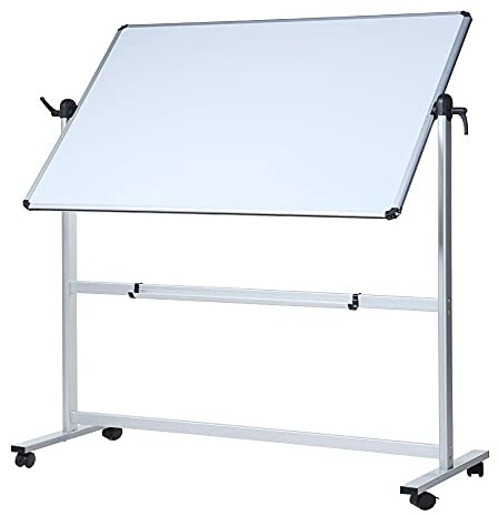 VIZ-PRO Drehbares Mobiles Whiteboard 110 x 75 cm, Doppelseitig Magnetisch | mit Aluminiumrahmen, Rollen und Ständer, Trocken Abwischbar, ideal für Büro, Heim und Schule