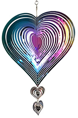 Hands DIY Windspiel Spirale Herz groß 36 x 20 cm Gartendekoration Geschenk Windspiele für Draußen Hängend Liebe Herz Ornament Windspiele Garten Metall, Wetterbeständig, Dekoration zum Aufhängen